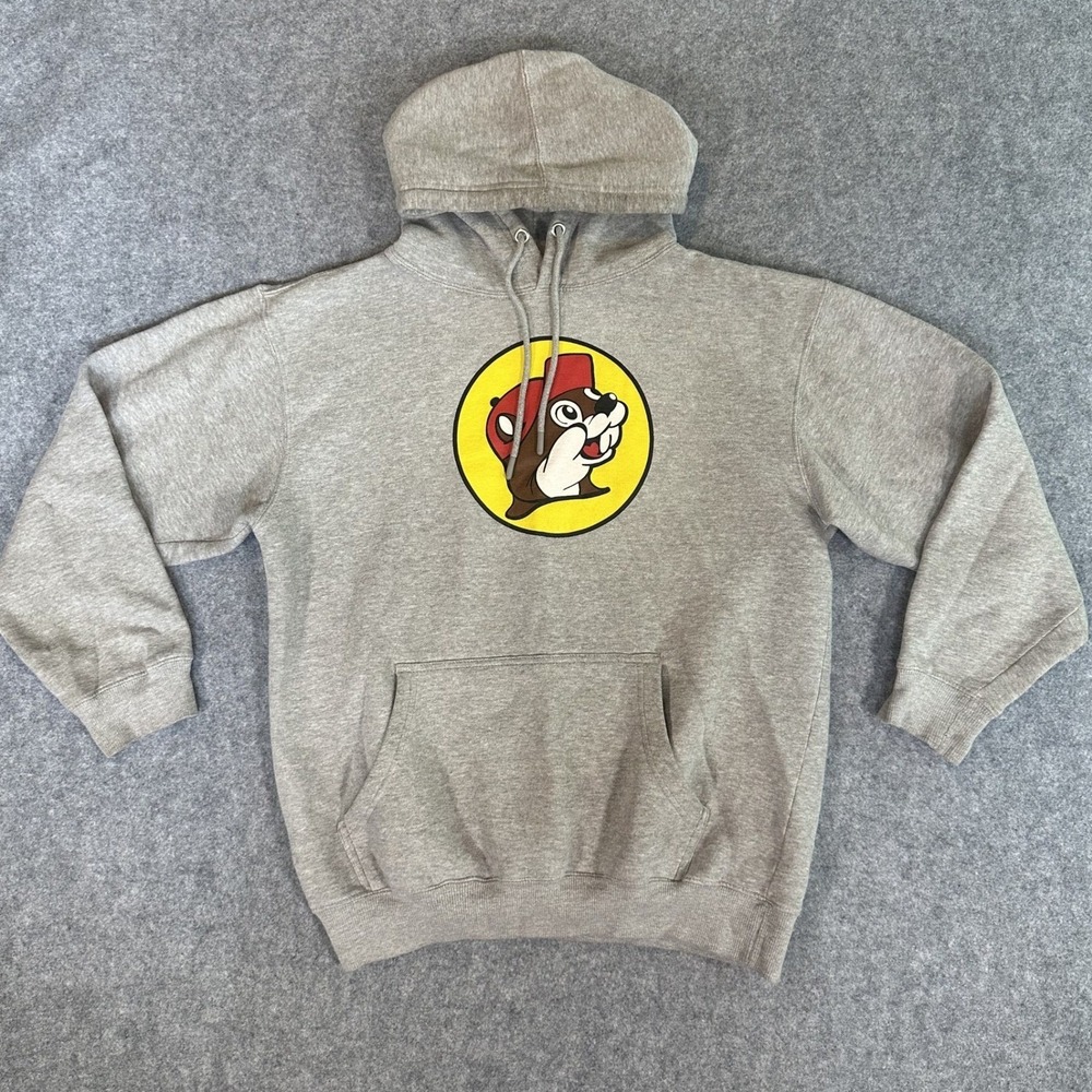 Buc-ee's Iconic Logo Pullover Hoodie Medium Gray Graphic Cotton Blend